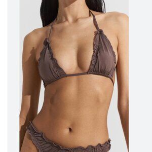 Victoria's Secret Brown Fairy Mesh Lettuce Hem Bikini Top Size Medium
